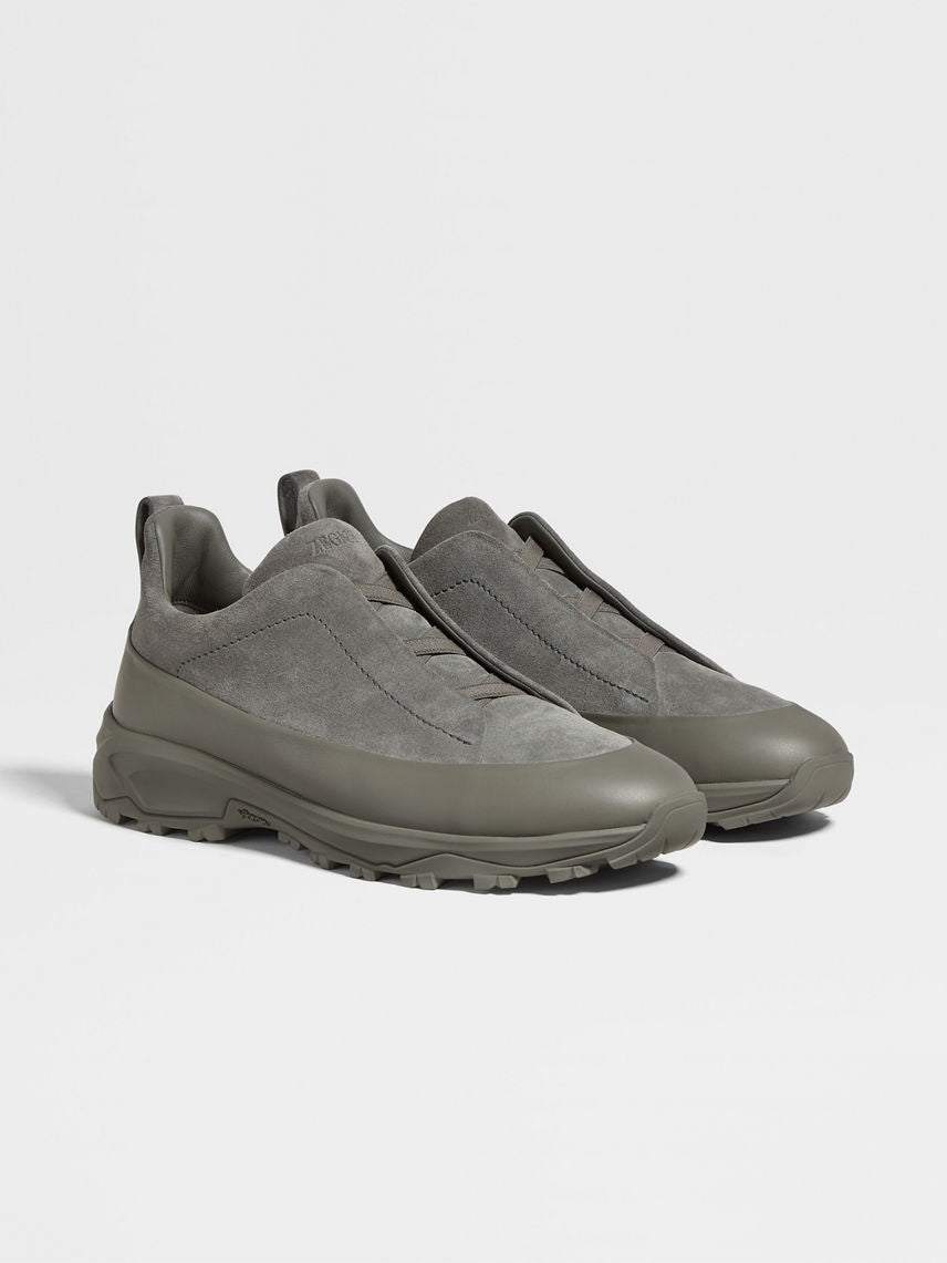 ZEGNA GREY SUEDE AND LEATHER TRIPLE STITCH™ MONTE SNEAKERS