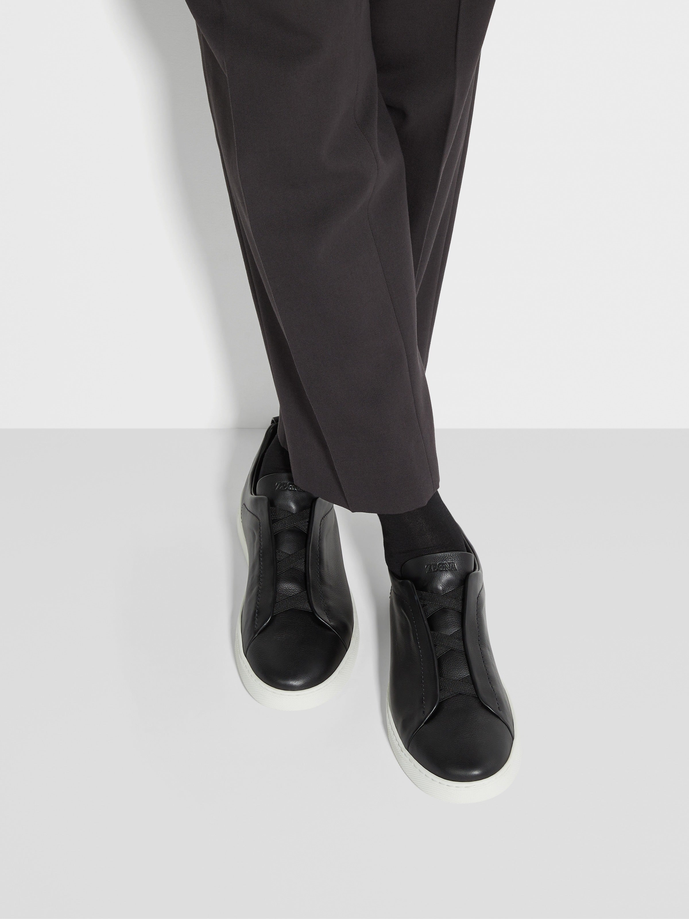 ZEGNA BLACK TRIPLE STITCH