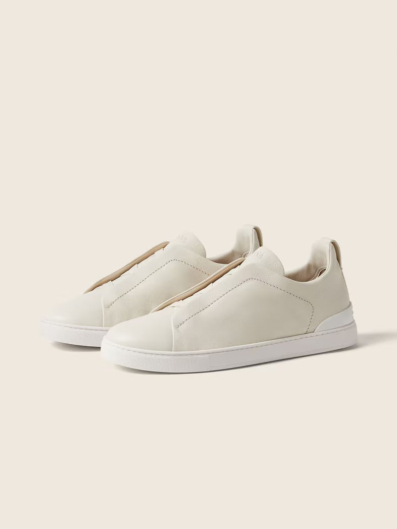ZEGNA WHITE LEATHER NEW TRIPLE STITCH