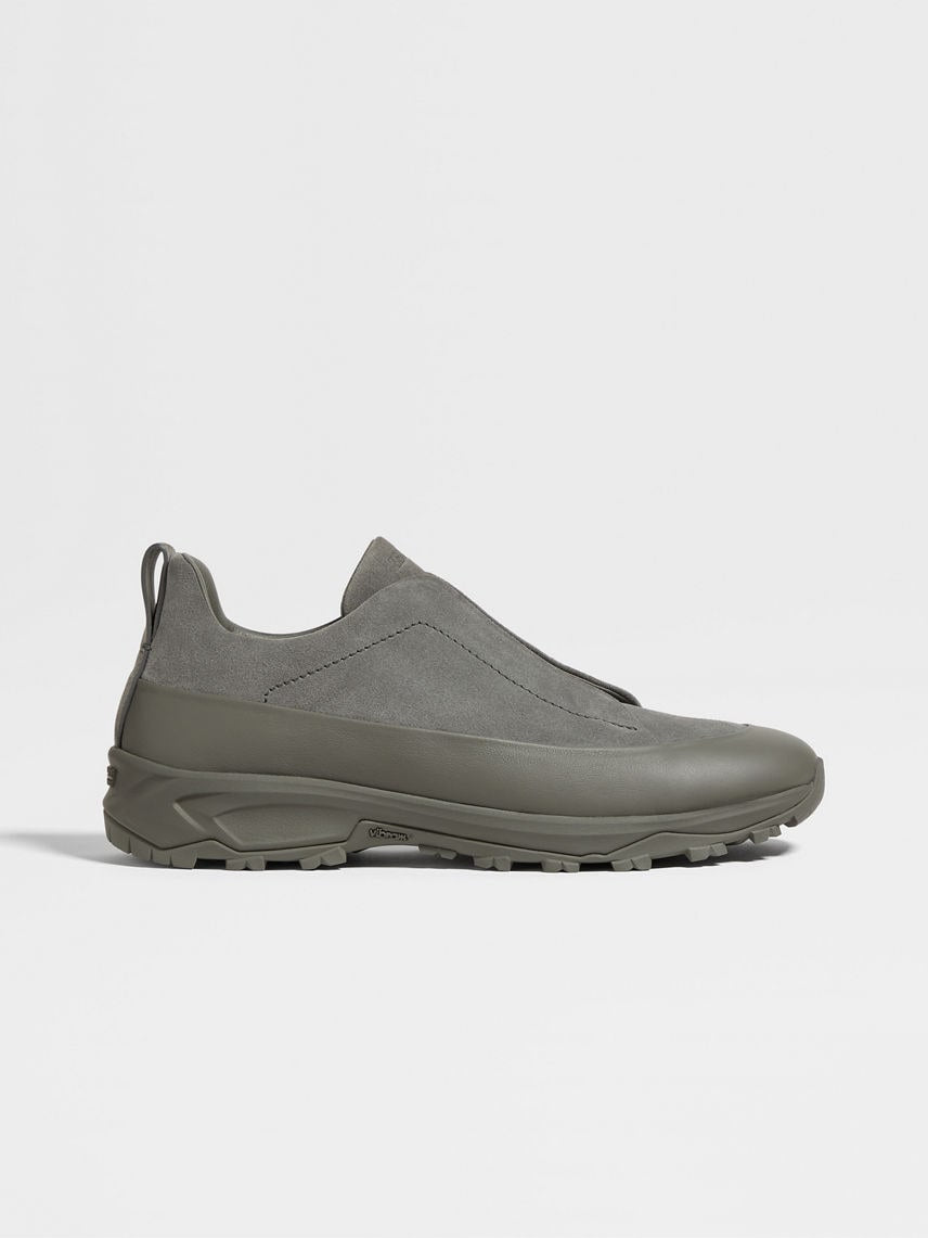 ZEGNA GREY SUEDE AND LEATHER TRIPLE STITCH™ MONTE SNEAKERS
