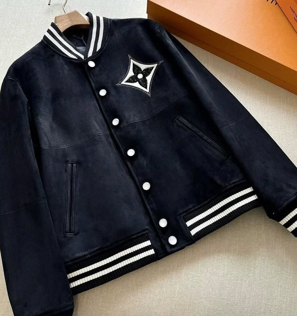 Bomber ornementé en cuir d'agneau