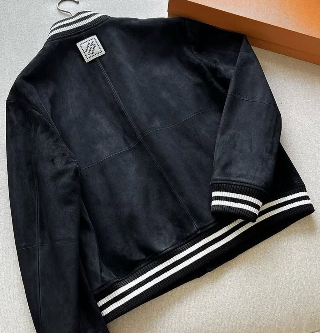 Bomber ornementé en cuir d'agneau