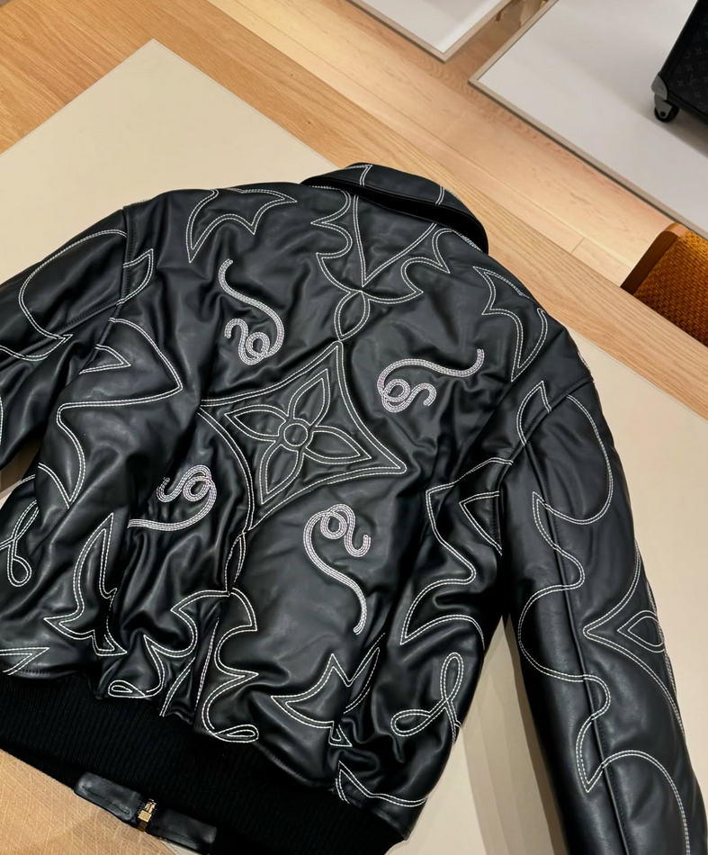 Veste Bomber en cuir brodé Louis Vuitton