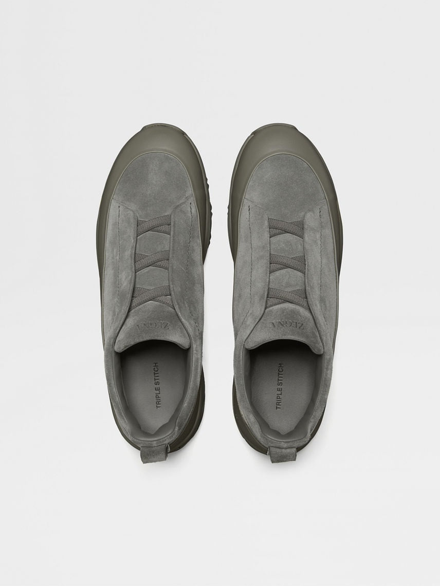ZEGNA GREY SUEDE AND LEATHER TRIPLE STITCH™ MONTE SNEAKERS