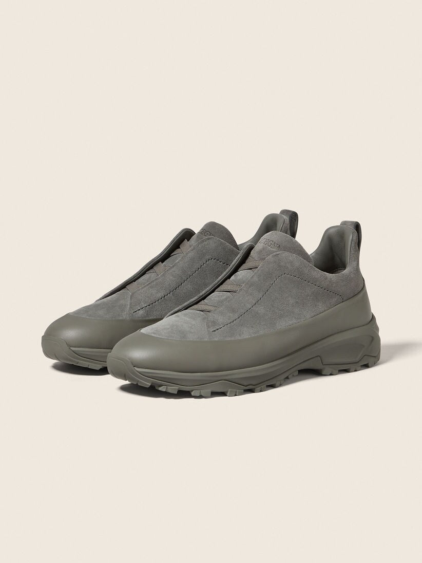 ZEGNA GREY SUEDE AND LEATHER TRIPLE STITCH™ MONTE SNEAKERS