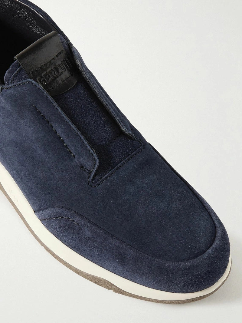 Berluti - Échappée Scritto Suede Slip-On Sneakers - Blue