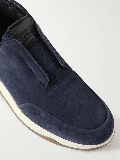 Berluti - Échappée Scritto Suede Slip-On Sneakers - Blue