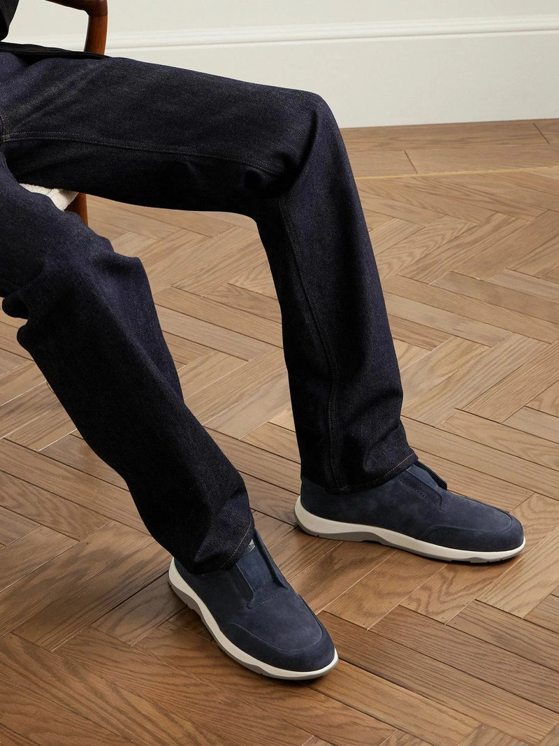 Berluti - Échappée Scritto Suede Slip-On Sneakers - Blue