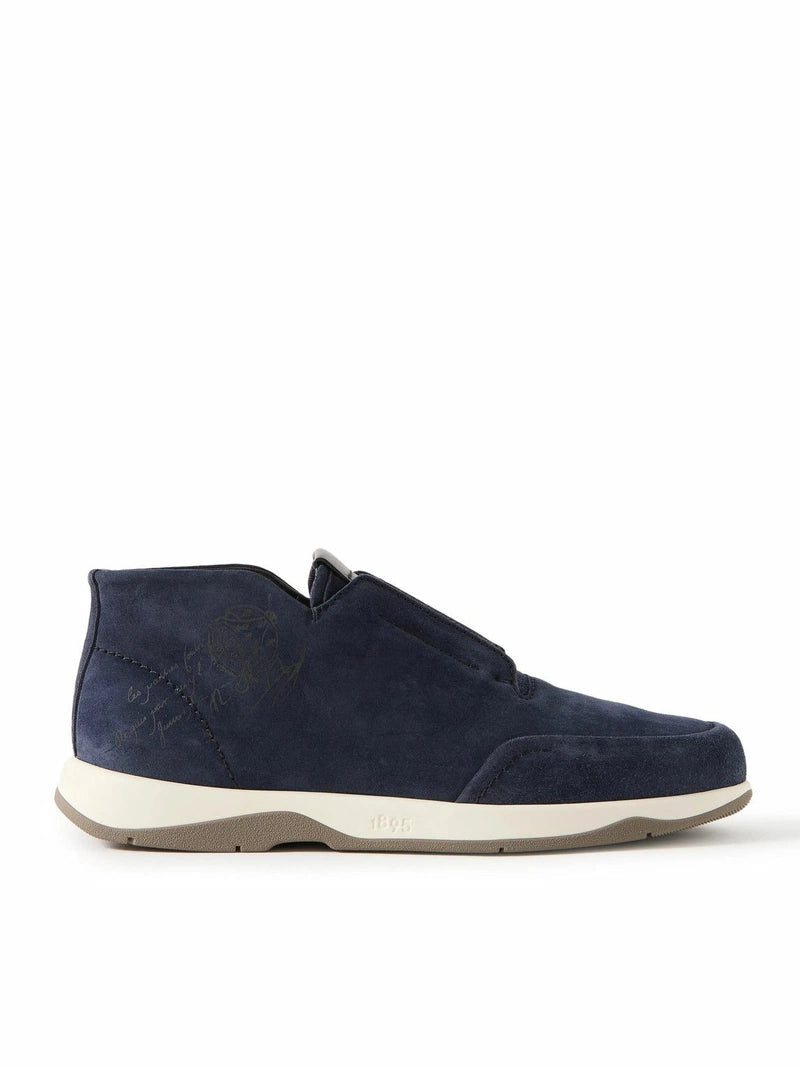 Berluti - Échappée Scritto Suede Slip-On Sneakers - Blue