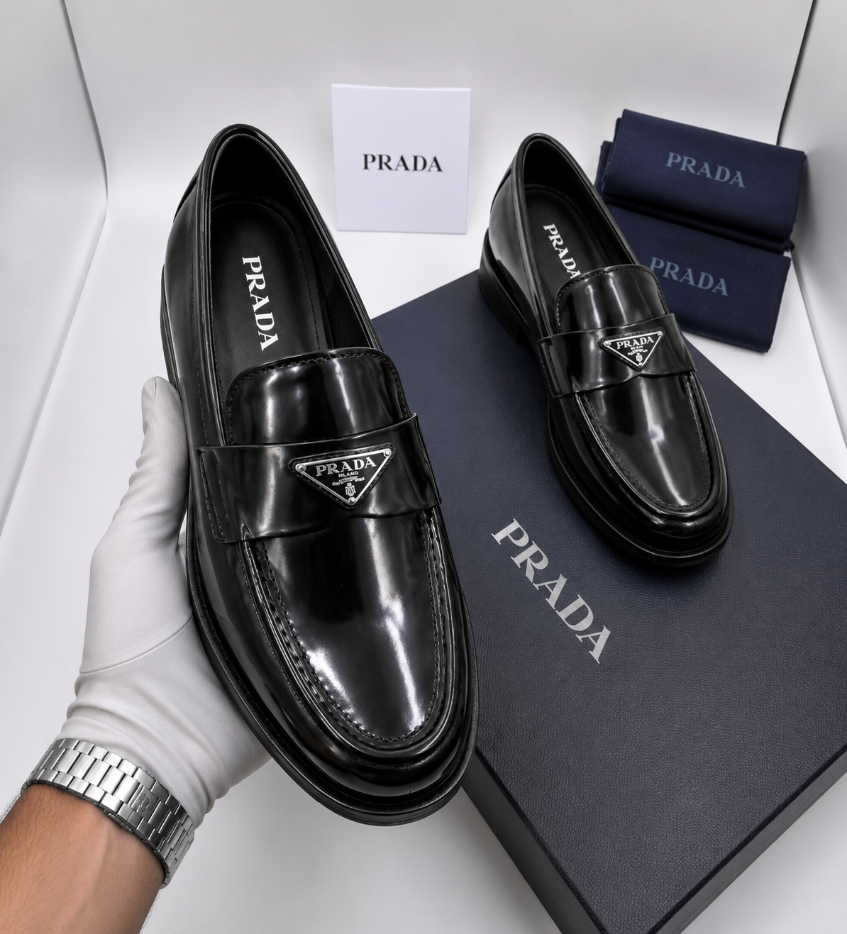 Mocassin Prada Black Brushed loafers