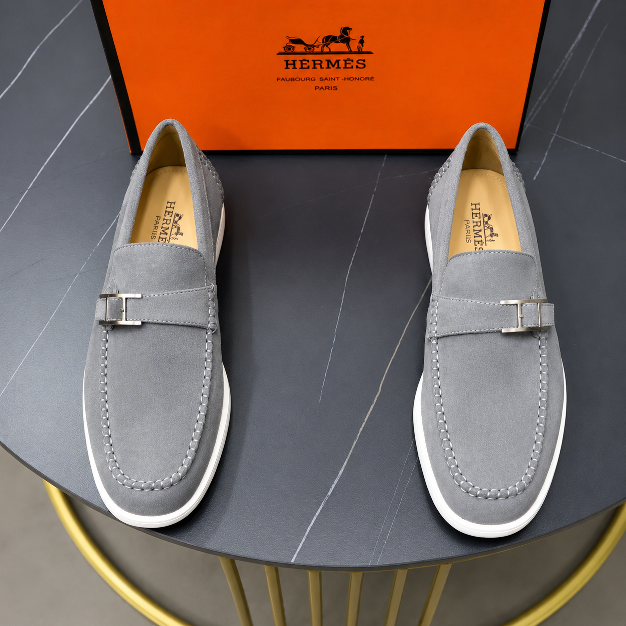 Mocassin Hèrmes Gris Prestige